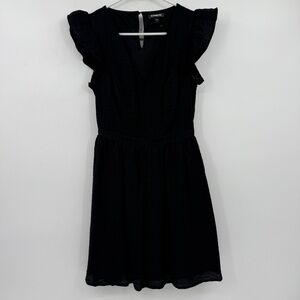 Express Dress Women XS NEW Black V Neck Short Flutter Sleeves Lightweight Whimsi